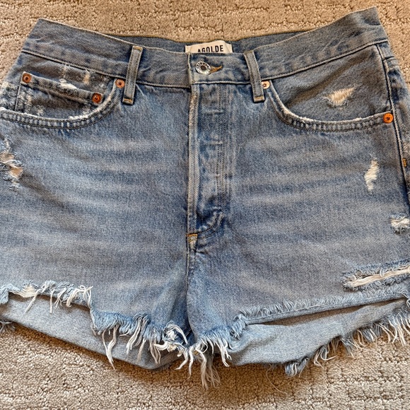 Agolde Light Blue Distressed Jean Shorts - Picture 2 of 4